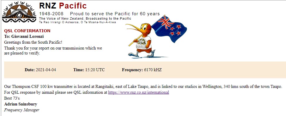 QSL RADIO NEW ZEALAND